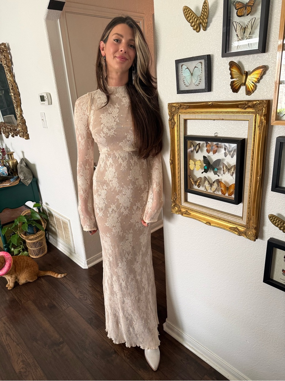 House of CB Nude Lace Long-Sleeve Maxi Dress